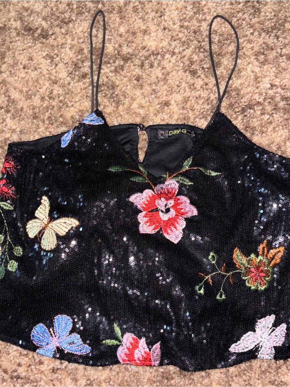 Y2K 2000s Butterfly Sequin embroidered Cami Crop Top